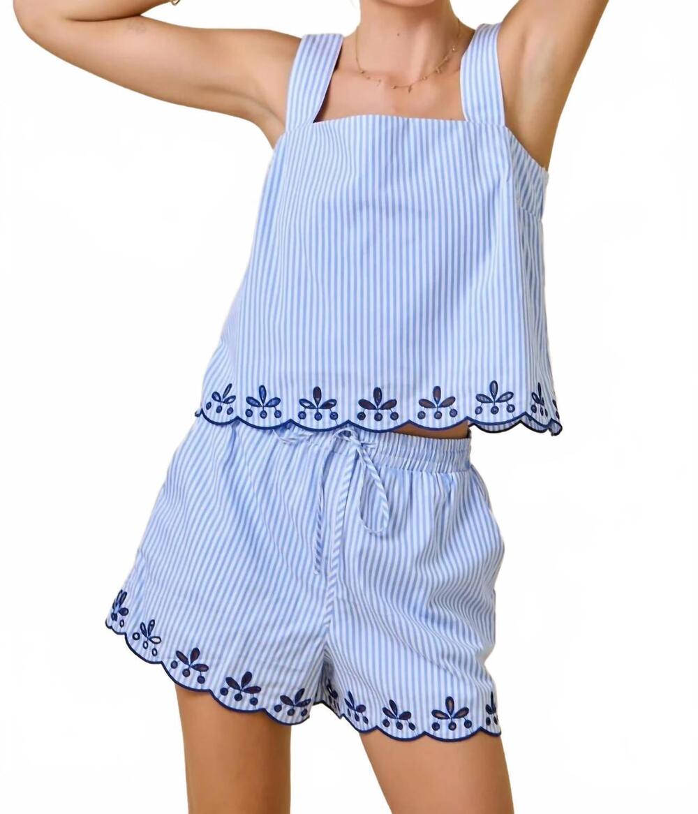 NEW DAY + MOON seaside striped eyelet embroidered set in blue